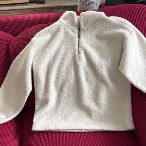 LOFT Ivory Fleece Half-Zip Pullover
